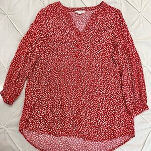 Red floral blouse